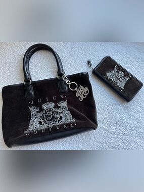 Juicy Couture RARE VintageY2K McBling Black Scottie Dog Rhinestone Logo Tote Bag